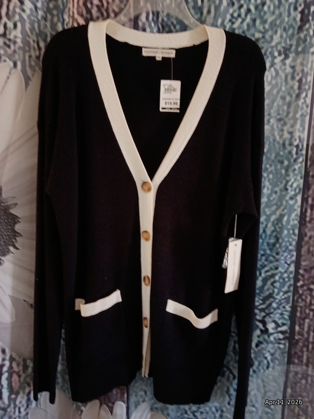 Nanette Lepore Black Cardigan with Cream Trim